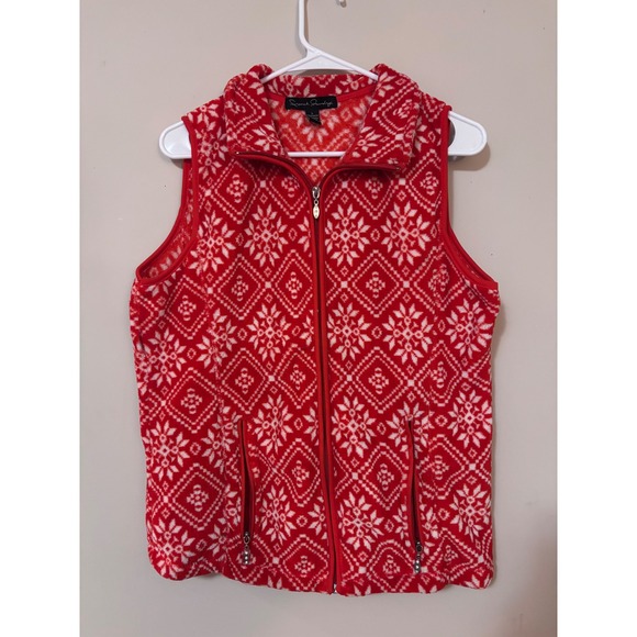 French Laundry Jackets & Blazers - French Laundry Red Snowflake Fleece Vest‎ Women's Size L Full Zip Pockets
